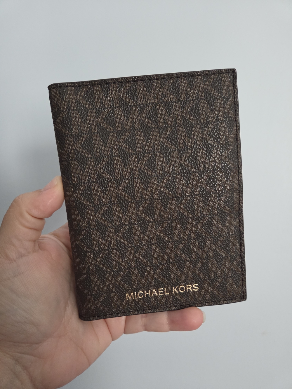 Michael Kors Brown Monogram Card & Passport Cover with Gold Logo